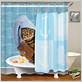 cat with toothbrush shower curtain